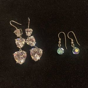 Crystal Heart drop earrings with bonus small crystal bead earrings